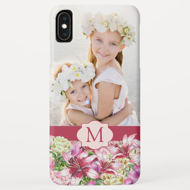 Lily Peony Floral Monogram Foto Case-Mate iPhone Hülle (Rückseite)