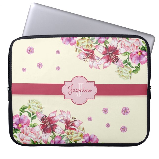 Lily & Peony Floral Yellow Laptopschutzhülle (Vorderseite)