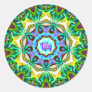 LILY ~ Personalisiert Paua Muschel Fraktal ~ Runder Aufkleber