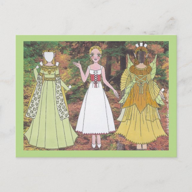 Lily Plays a Woodland Elf Paper Doll Postcard Postkarte (Vorderseite)