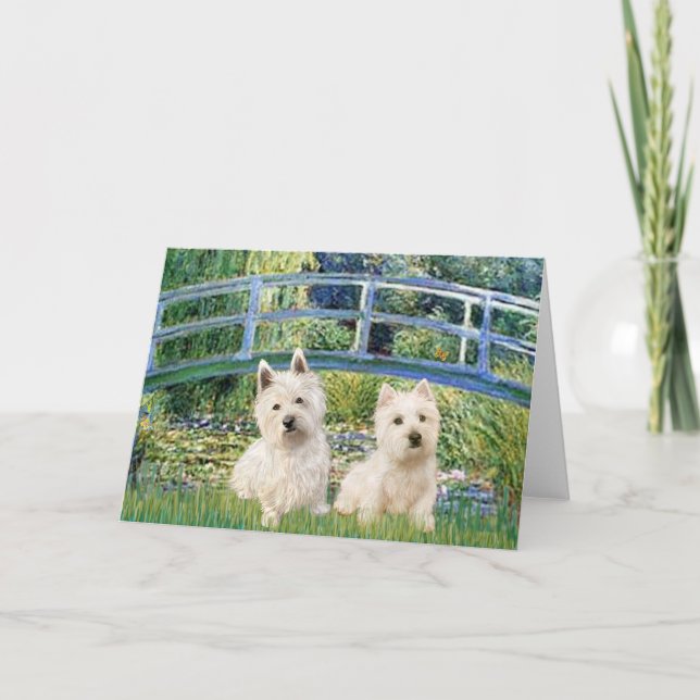Lily Pond Bridge - Westies (zwei) Karte (Vorderseite)