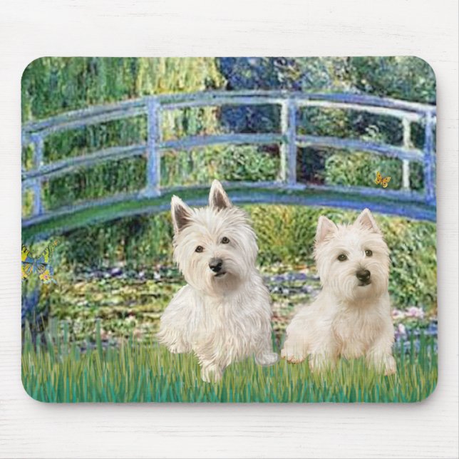 Lily Pond Bridge - Westies (zwei) Mousepad (Vorne)