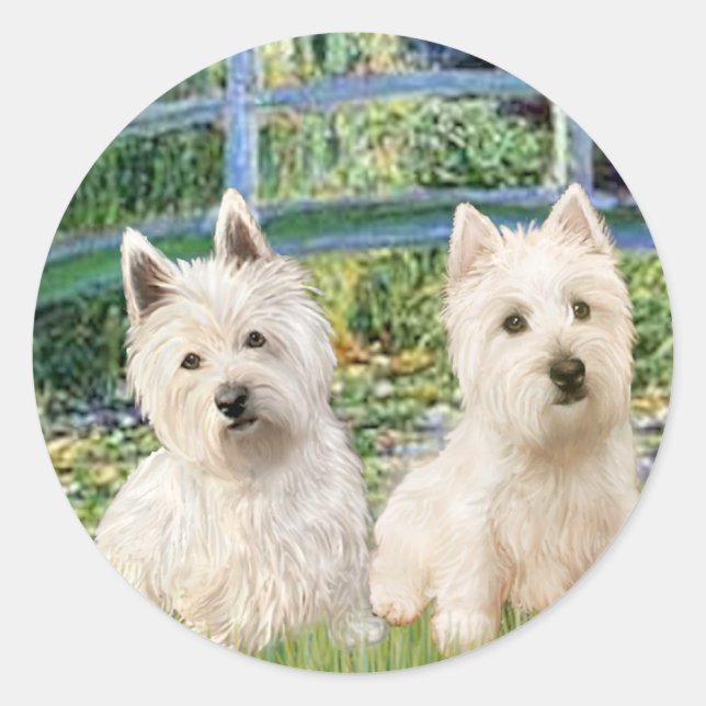 Lily Pond Bridge - Westies (zwei) Runder Aufkleber (Vorderseite)