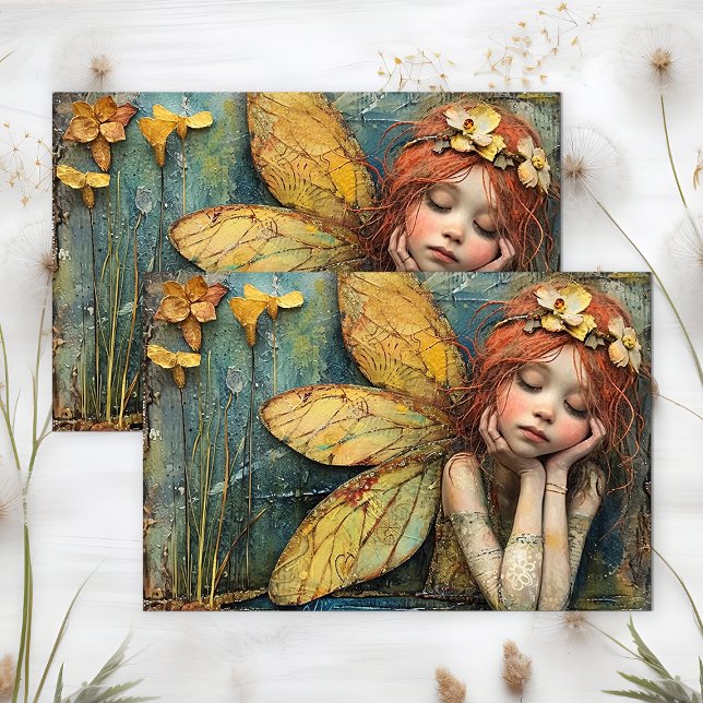 LILY POND FAIRY MIRL DECOUPAY SEIDENPAPIER (LILY POND FAIRY GIRL DECOUPAGE TISSUE PAPER)