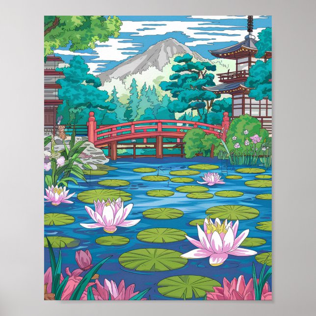 Lily Pond Poster - Minimalistischer Flachvektor Na (Vorne)