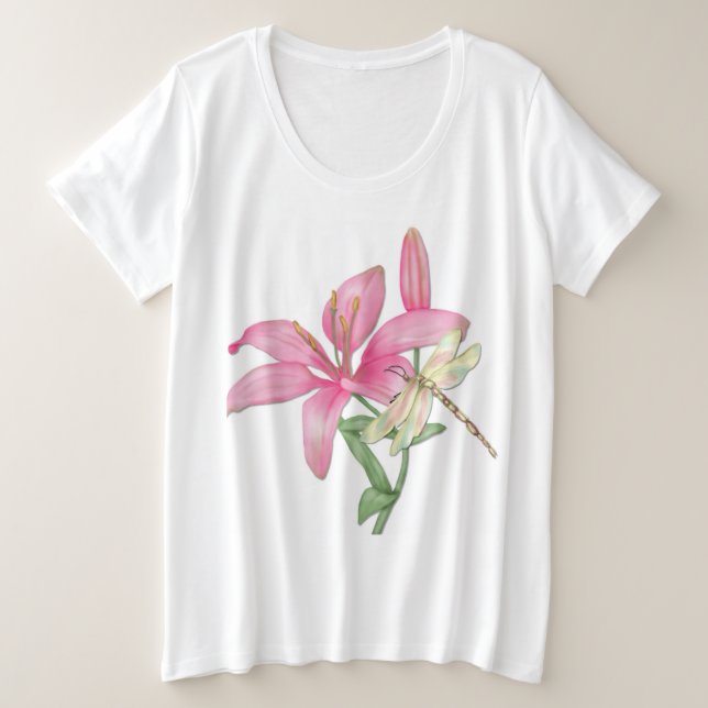 Lily und Dragonfly Große Größe T-Shirt (Design vorne)