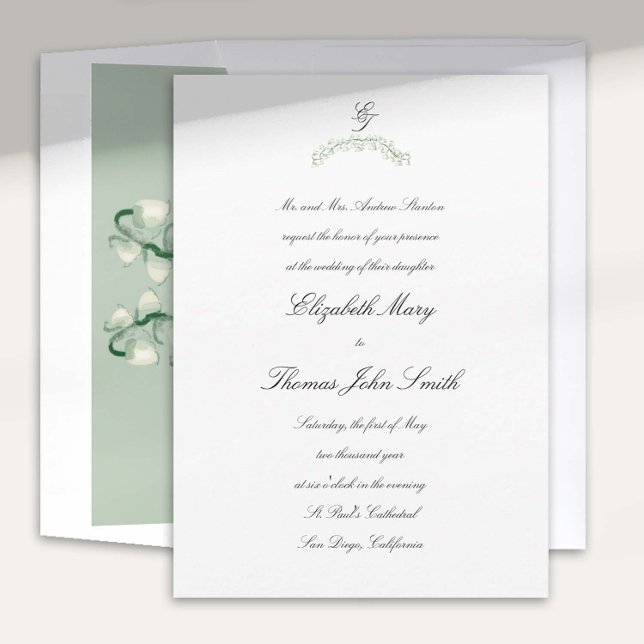 Lily Valley Arch Script formale traditionelle Hoch Einladung (lily valley formal classic wedding invitation card watercolor arch crest monograms calligraphy)
