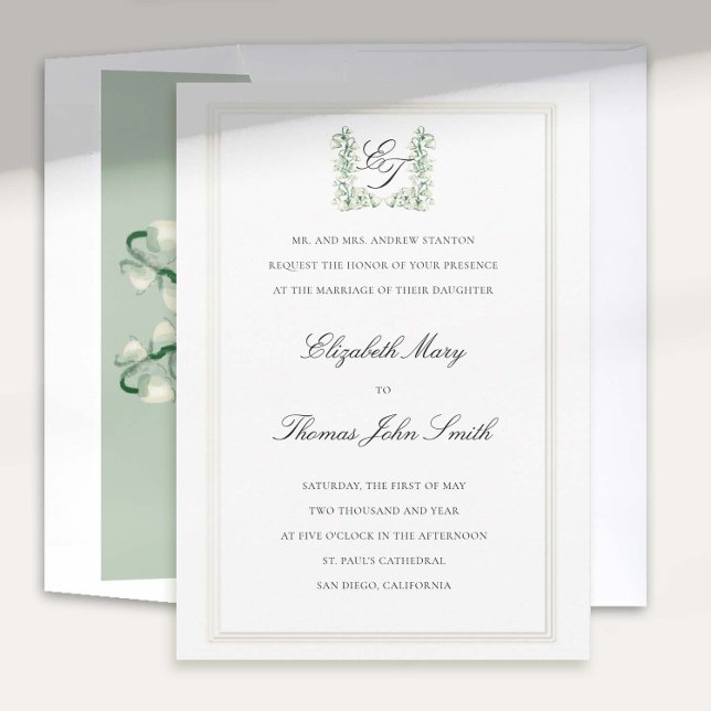 Lily Valley Wappen Imitate besticht durch formale  Einladung (lily valley formal classic wedding invitation card watercolor fine art crest monograms script)