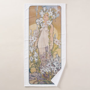 Lily (vier Blume), Alphonse Mucha Badehandtuch