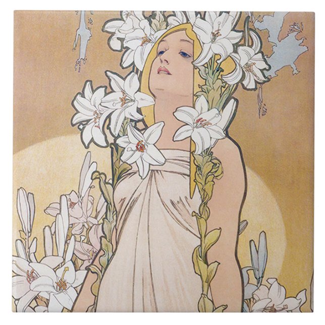 Lily (vier Blume), Alphonse Mucha Fliese (Vorderseite)