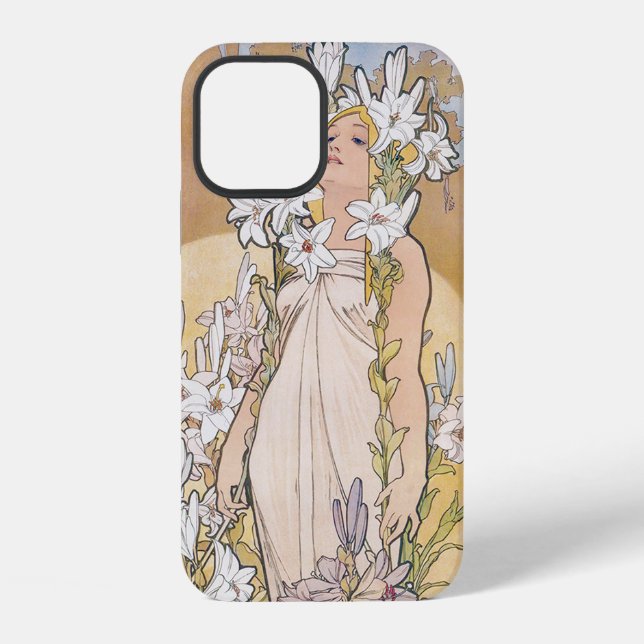 Lily (vier Blume), Alphonse Mucha iPhone Hülle (Rückseite)