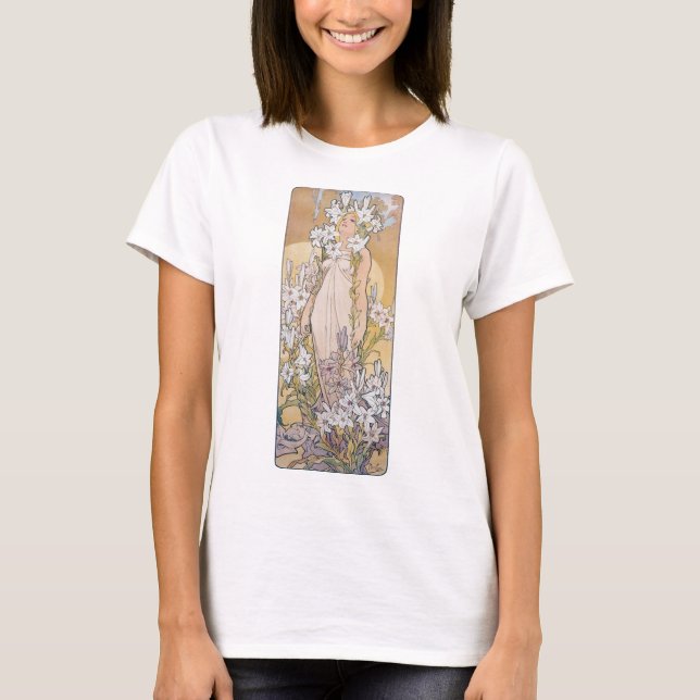Lily (vier Blume), Alphonse Mucha T-Shirt (Vorderseite)