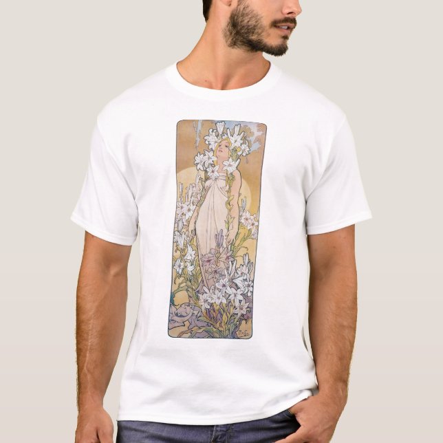 Lily (vier Blume), Alphonse Mucha T-Shirt (Vorderseite)