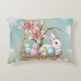 Lily Watercolor & Pasteleier mit Bunny in Basket Dekokissen