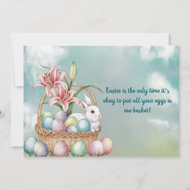 Lily Watercolor & Pasteleier mit Bunny in Basket Einladung (Vorderseite)