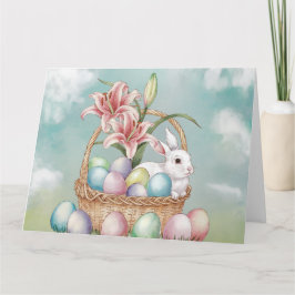 Lily Watercolor & Pasteleier mit Bunny in Basket Karte
