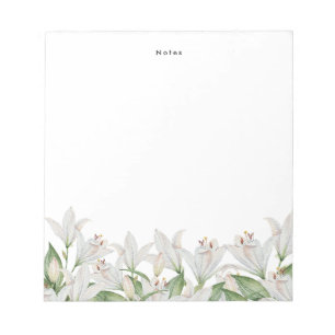 Lily Watercolor Weiße Frühlingsblumen Personalisie Notizblock