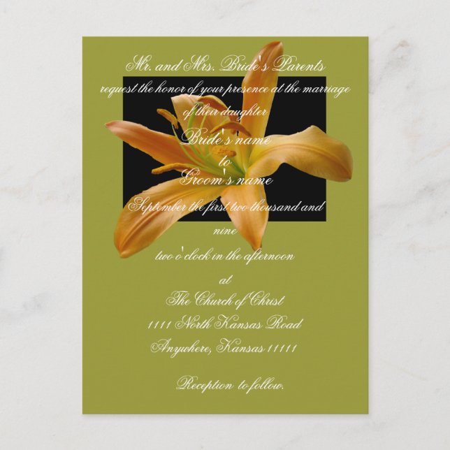 Lily Wedding Einladung mit Schrift (Vorderseite)