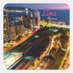 Lima Peru Hauptstadt Pazifikküste Stadt Nacht Quadratischer Aufkleber