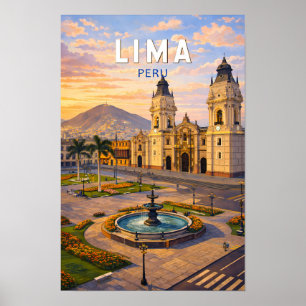 Lima Peru Illustration Reise Kunst Vintage Poster