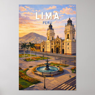 Lima Peru Illustration Reise Kunst Vintage Poster
