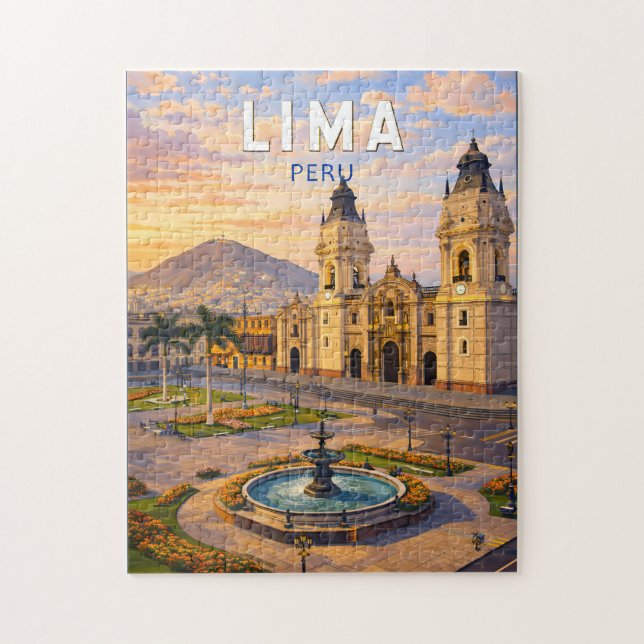 Lima Peru Illustration Reise Kunst Vintage Puzzle (Vertikal)