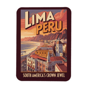 Lima Peru Küstenillustration Reise Kunst Vintage Magnet