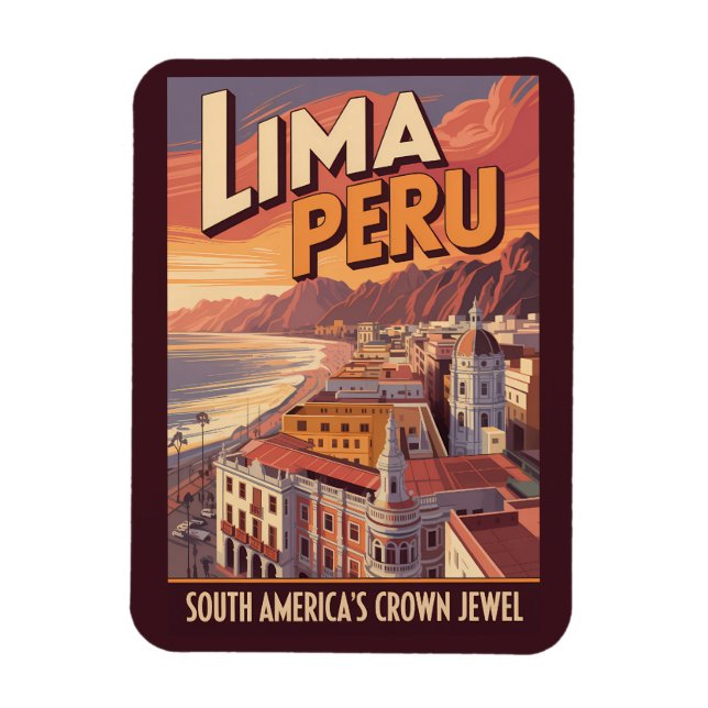 Lima Peru Küstenillustration Reise Kunst Vintage Magnet (Vertikal)