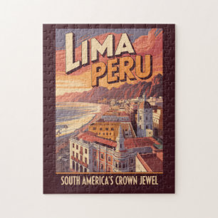 Lima Peru Küstenillustration Reise Kunst Vintage Puzzle