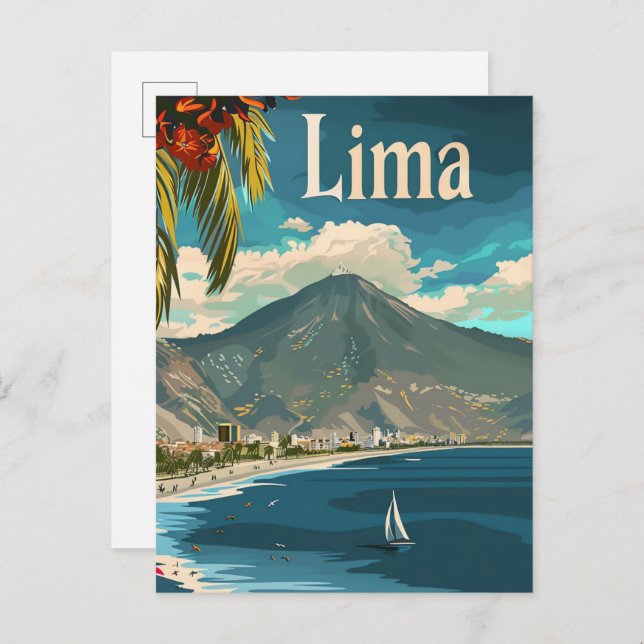 Lima Peru Vintag Retro Travel Illustration Postkarte (Vorne/Hinten)