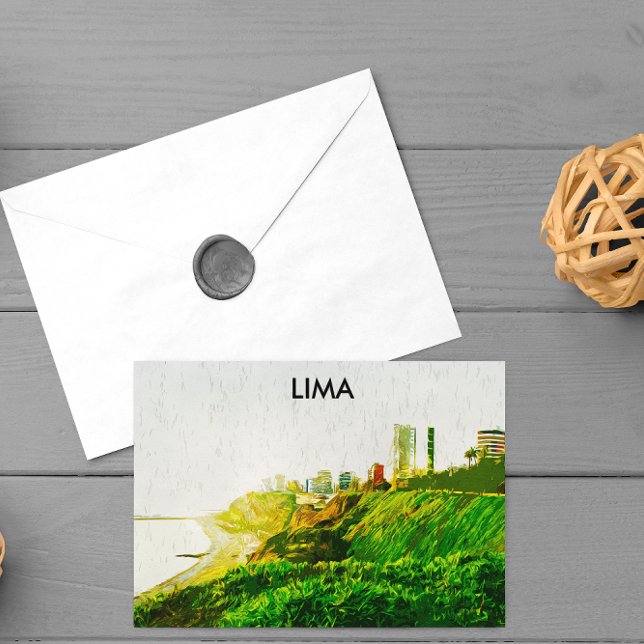 Lima Peru Wasserfarbenpanorama-Aussicht Postkarte (lima peru panorama view postcard)