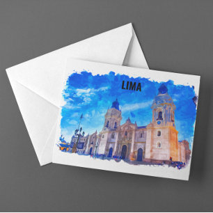 Lima Peru Watercolor Vintage Reise Postkarte