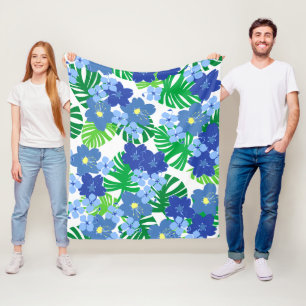 Limahuli-Garten Vintage Hawaiian Floral Blau Fleecedecke