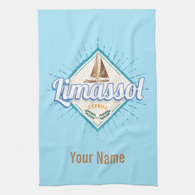 Limassol City Cyprus Retro Segelschiff Vintag Geschirrtuch (Vertikal)