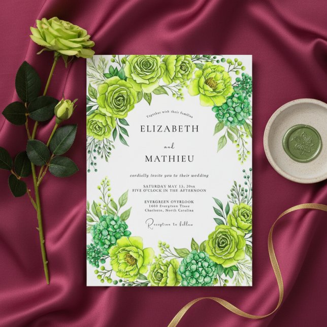 Limbgrüne Florale Whimsy-Hochzeit Einladung (Von Creator hochgeladen)