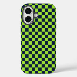 Lime and navy checkerboard pattern iPhone 16 hülle