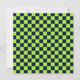 Lime and navy checkerboard pattern dankeskarte