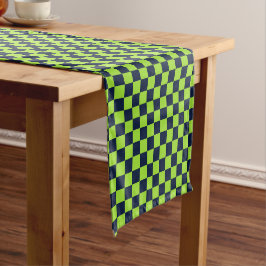 Lime and navy checkerboard pattern kurzer tischläufer