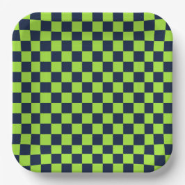 Lime and navy checkerboard pattern pappteller
