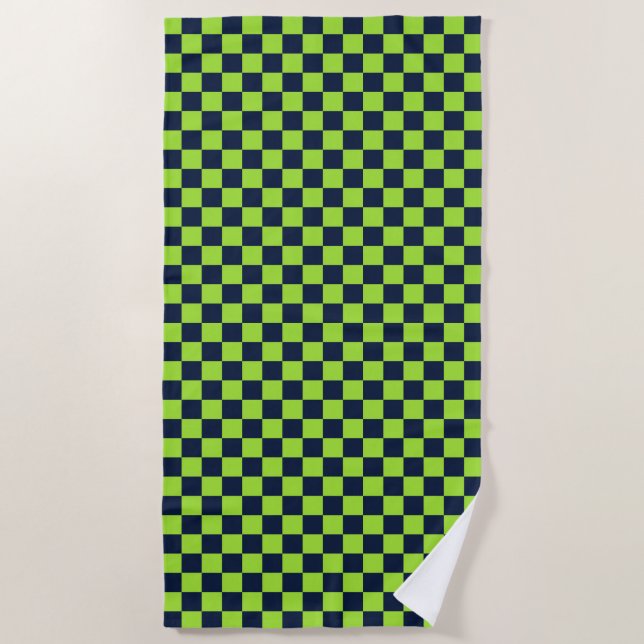 Lime and navy checkerboard pattern strandtuch (Vorderseite)