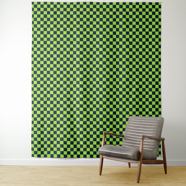 Lime and navy checkerboard pattern wandteppich (Beispiel)