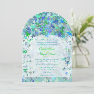 Lime & Blue Fall Leaves Wedding Invitation Einladung