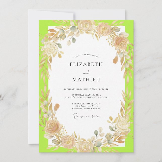 Lime-Champagner-Kranz-Hochzeit Einladung (Vorderseite)