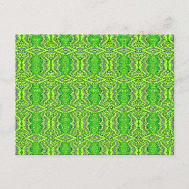 Lime Green 60's Retro Fraktal Muster Postkarte (Vorderseite)