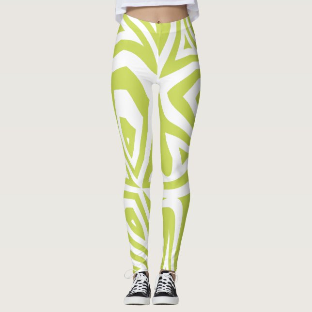 Lime Green Abstrakt Zebra Print Frauen Leggings (Vorderseite)