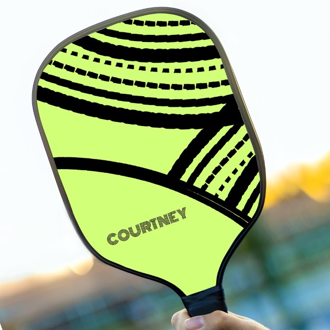 Lime Green and Black Abstract Print with Name Pickleball Schläger (Von Creator hochgeladen)