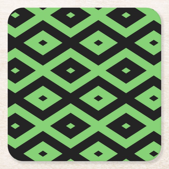 Lime green and black diamond pattern rechteckiger pappuntersetzer (Vorderseite)