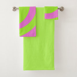 Lime Green and Pink Abstract Art Towel Set