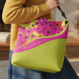Lime Green And Pink Dotted Abstract Tragetaschen Mit Langen Trägern