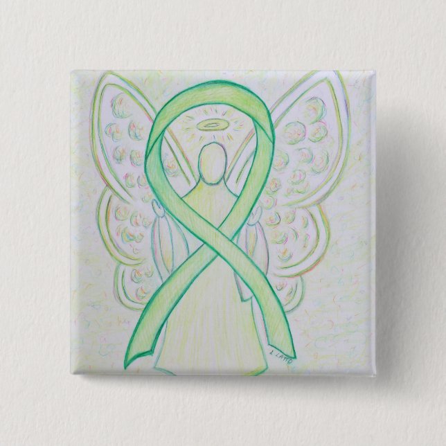 Lime Green Angel Awareness Ribbon Art Laptop Pin Button (Vorderseite)